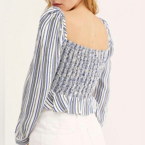 Cleobella Long Sleeve Striped Smocked Boho Peasant Brunch Top Festival Sz Small - Picture 2 of 12